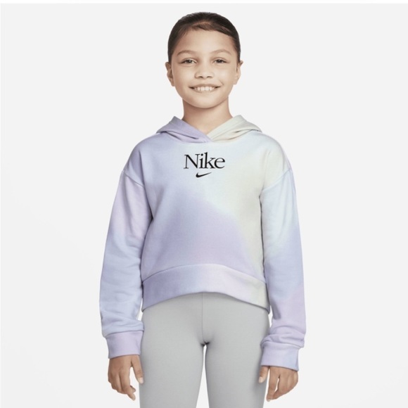 Nike Girl's Pullover Training Hoodie Pastel Tie Dye Purple Boxy High Low - Picture 1 of 12